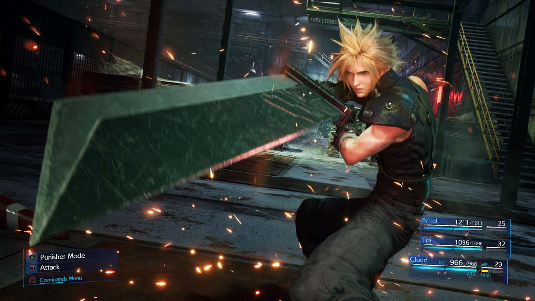 Final Fantasy 7 Remake: Endlich erstrahlen Cloud Strife und sein Buster Schwert im neuen Glanz.