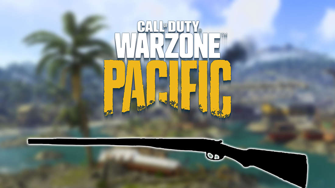 Warzone Pacific Logo über einer geschwärzten Waffe