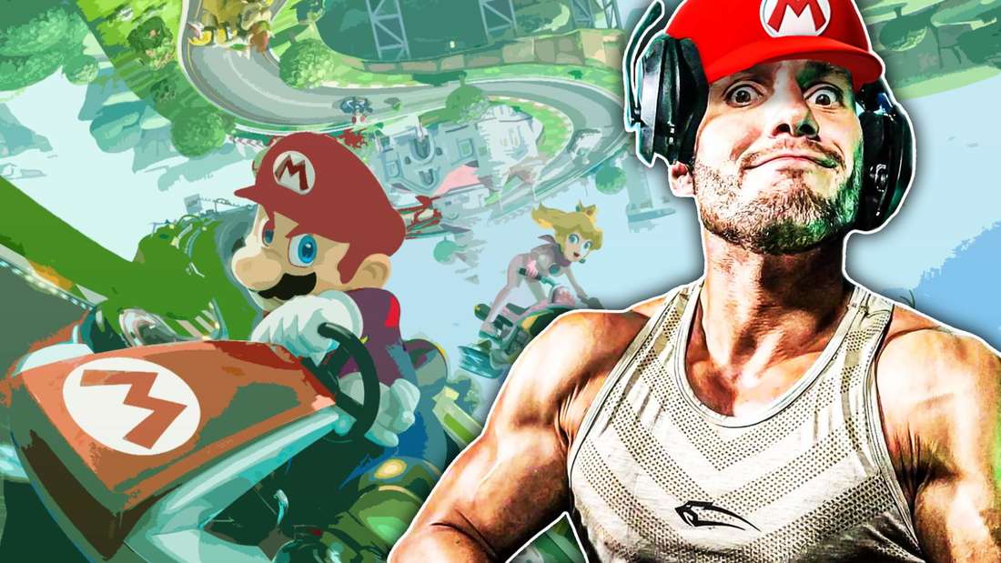 Flying Uwe neben dem Cover von Mario Kart