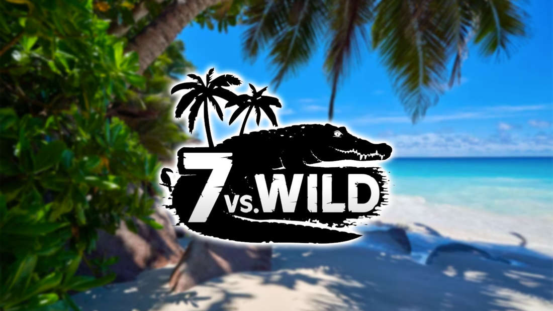 Das Logo von 7 vs. Wild Staffel 2 vor einem troischen Strand