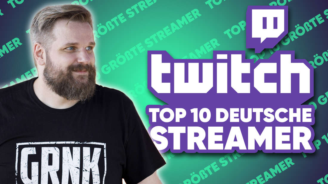 Twitch-Streamer Gronkh. Daneben das Logo von Twitch mit dem Schriftzug „Top 10 Deutsche Streamer“