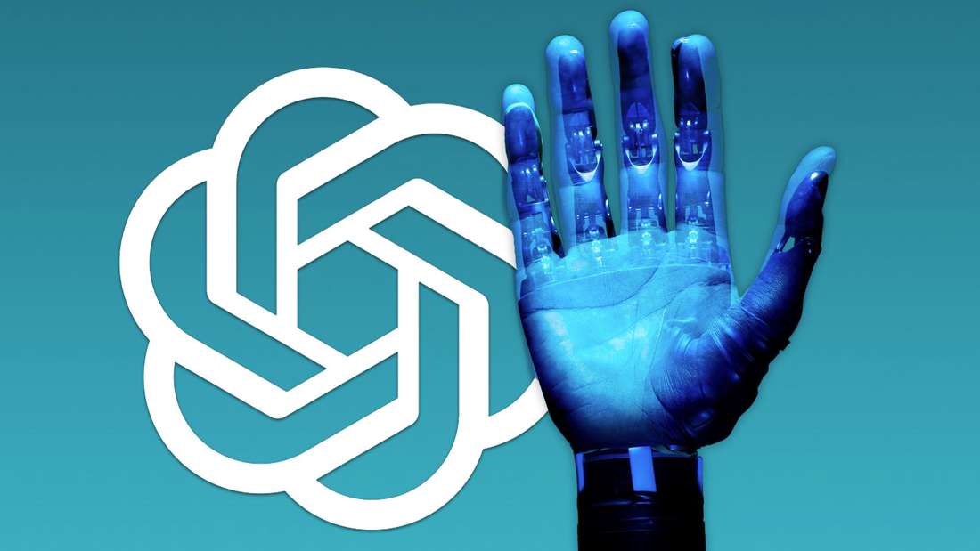 Das Open Ai Logo neben einer Roboterhand