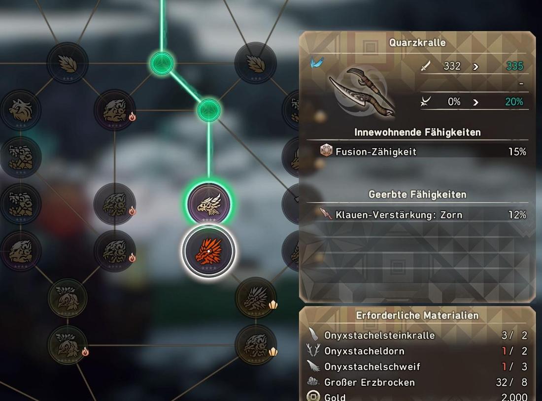 Wild Hearts Waffe gibt viel Freiraum beim Waffe schmieden (wenn ihr die Materialien habt) – hier nur ein kleiner Ausschnitt aus dem gewaltigen Skill-Tree