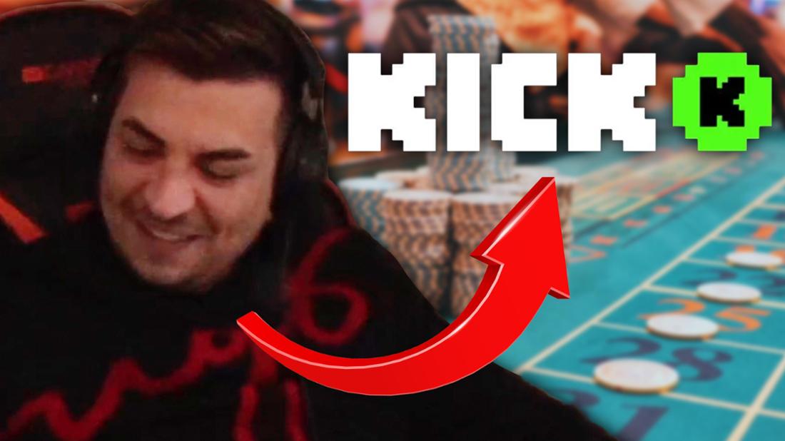 Streamer Real Bazzi und das Logo von Kick. Im Hintergrund ein Casino 