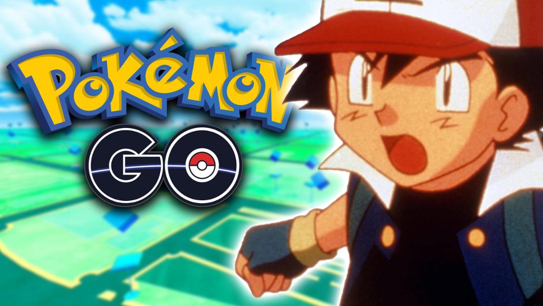 Wütender Ash Ketchum nebem dem Logo von Pokémon GO