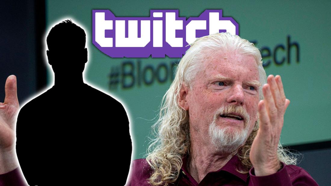 Dan Clancy vor dem Twitch-Logo