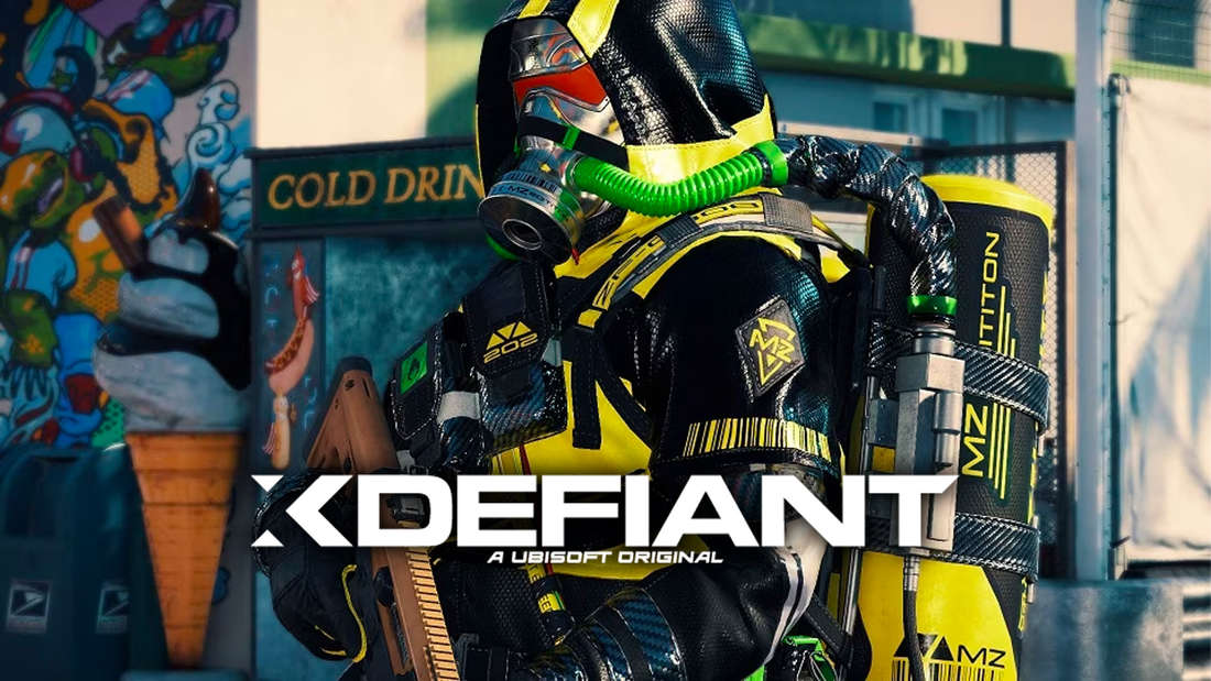 Ein Soldat hinter dem XDefiant Logo