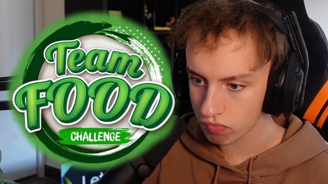 Streamer LetsHugo mit bedrücktem Blick neben dem Logo der Food Challenge