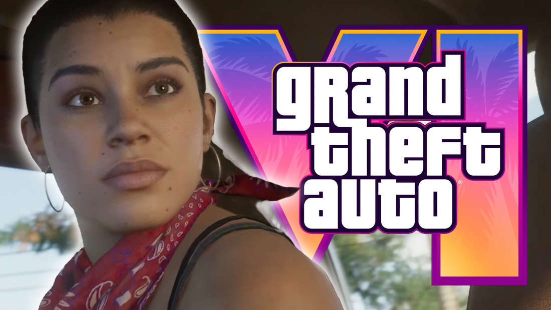 GTA 6 Logo. Dazu ein Screenshot von Lucia