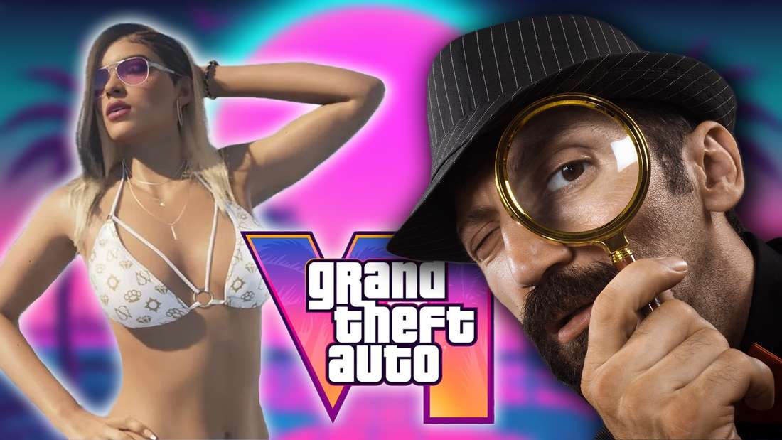 Frau und Mann neben GTA 6 Logo. 