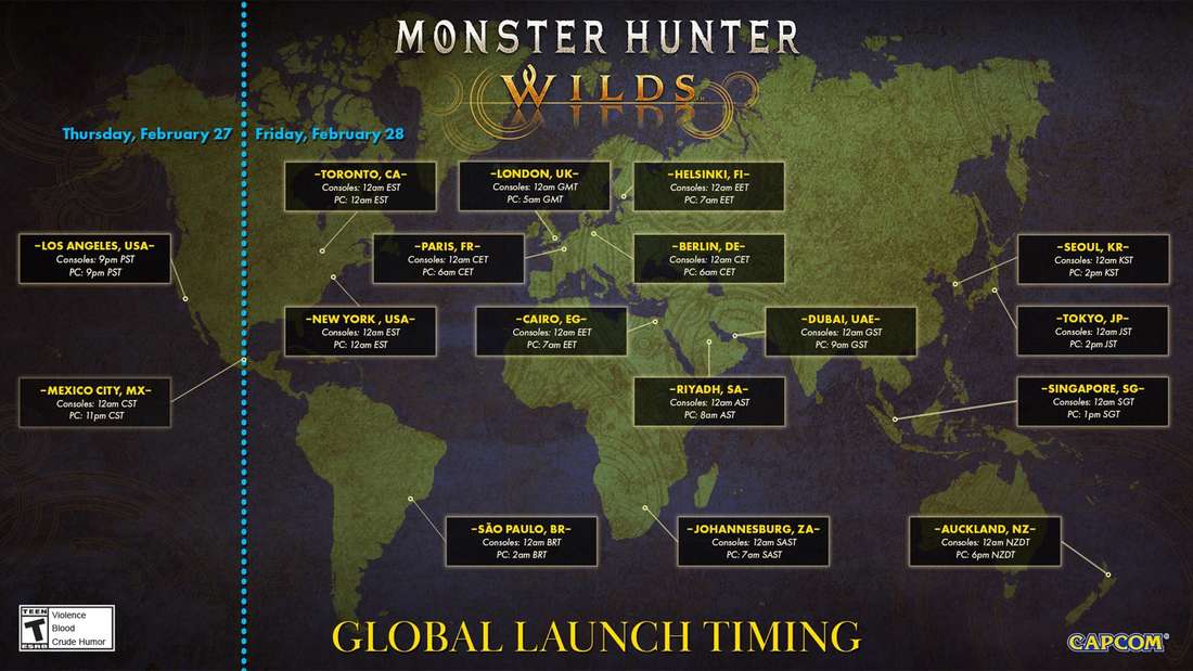 Das Release-Timing von Monster Hunter Wilds in der Übersichtsmap.