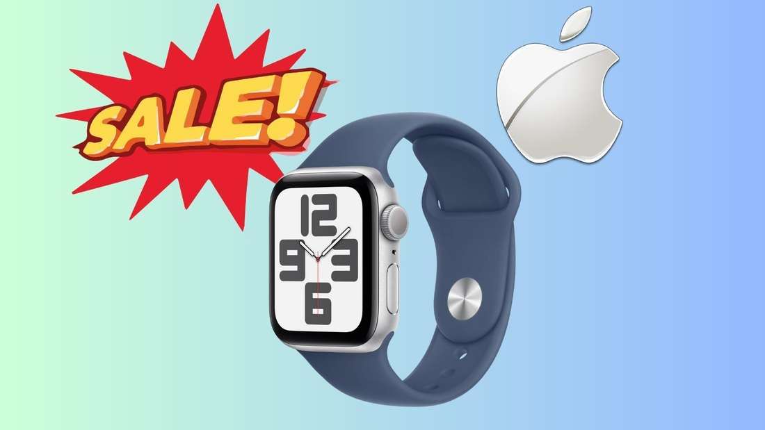 Produktbild der Apple Watch SE 2. Generation mit Apple-Logo und SALE-Schriftzug